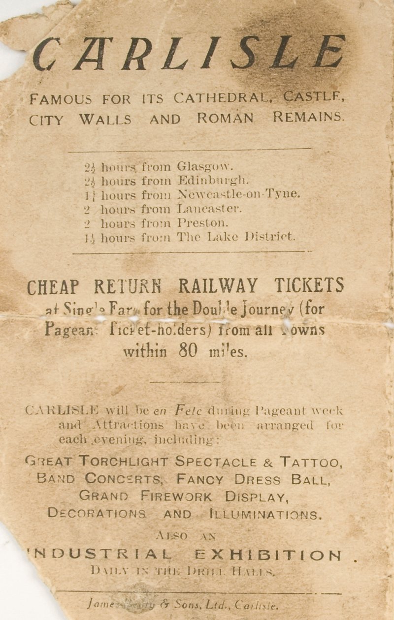 Page from publicity leaflet, Carlisle 1928
